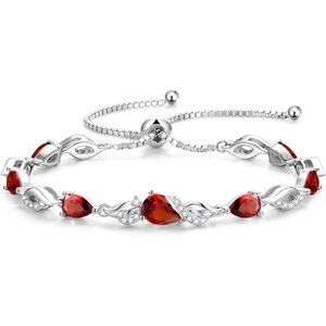 Teardrop Silver Birthstone Tennis Bracelet 9x7mm Gemstone - 01-Garnet